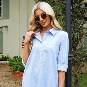 Preppy Chambray Mini Dress with Flounce Hem